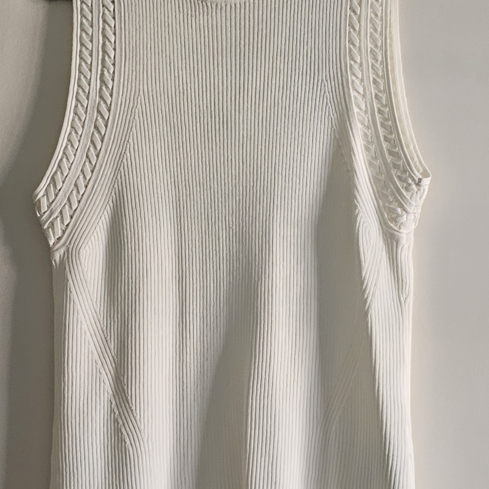 White House Black Market Braided Mockneck Ribbed Sweater Tank In Ecru Size XL - Picture 3 of 8
